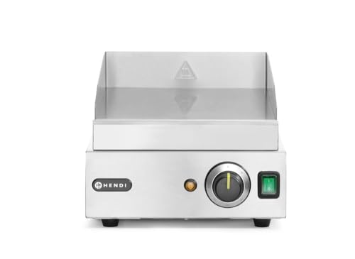 HENDI Entnehmbare Festtschublade, Temperatur bis 300°C regelbar, glatte Ausführung, Elektrogrill, Tischgrill, Gastrogrill, 230V, 2000W, 450x300x(H)225mm, Edelstahl 18/0, silber, 450x300x(h)225 mm von HENDI