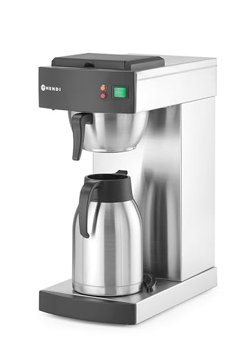 HENDI Filterkaffeemaschine, mit 2L-Thermoskanne und 100 Kaffeefilter, bis zu 15 Tassen, Heiztemperatur: bis zu 96°C, Kapazität: 2L, 230V/1400W, 215x410x(H)520mm, Edelstahl von HENDI