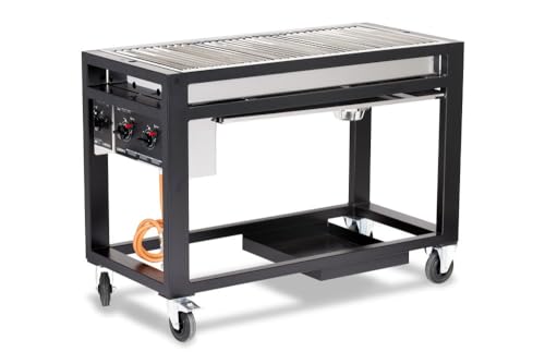 HENDI Gasgrill Europa, 3 Brenner, Grillwagen, Grillfläche: 1100x500mm, 21,6kW, 1260x580(H)900mm, Edelstahl, Schwarz von HENDI