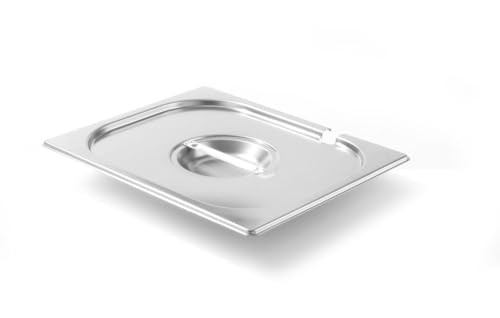 HENDI Gastronorm Deckel mit Löffelaussparung, für Gastronormbehälter, Temperaturbeständig von -40° bis 300°C, Heissluftöfen-Chafing Dishes-Bain Marie, Stapelbar, GN 1/2, 265x325mm, Edelstahl von HENDI