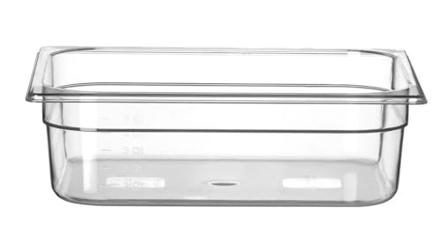 HENDI Gastronormbehälter, Temperaturbeständig von -40° bis 110°C, Skalierung, Geruchs- und geschmackneutral, 6,5L, Polycarbonat, GN 1/2, 325x265x(H)100mm, Transparent von HENDI