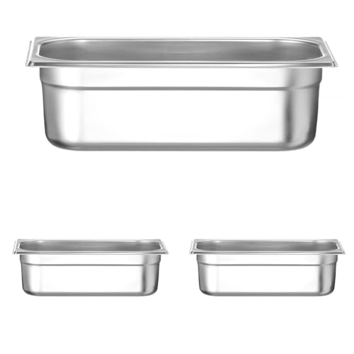 HENDI Gastronormbehälter, Temperaturbeständig von -40° bis 300°C, Heissluftöfen-Kühl- und Tiefkühlschränken-Chafing Dishes-Bain Marie, 4L, GN 1/3, 325x176x(H) 100mm, Edelstahl (Packung mit 3) von HENDI