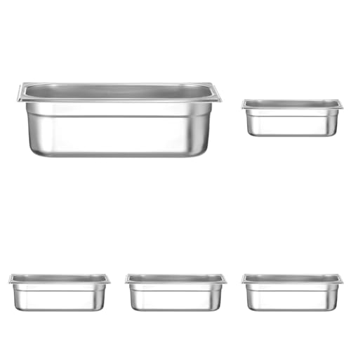 HENDI Gastronormbehälter, Temperaturbeständig von -40° bis 300°C, Heissluftöfen-Kühl- und Tiefkühlschränken-Chafing Dishes-Bain Marie, 4L, GN 1/3, 325x176x(H) 100mm, Edelstahl (Packung mit 5) von HENDI
