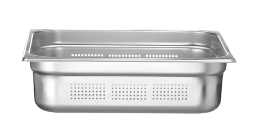 HENDI Gastronormbehälter, Temperaturbeständig von -40° bis 300°C, Heissluftöfen-Kühl- und Tiefkühlschränken-Chafing Dishes-Bain Marie, perforiert, 9L, GN 2/3, 354x325x(H) 100mm, Edelstahl 18/10 von HENDI
