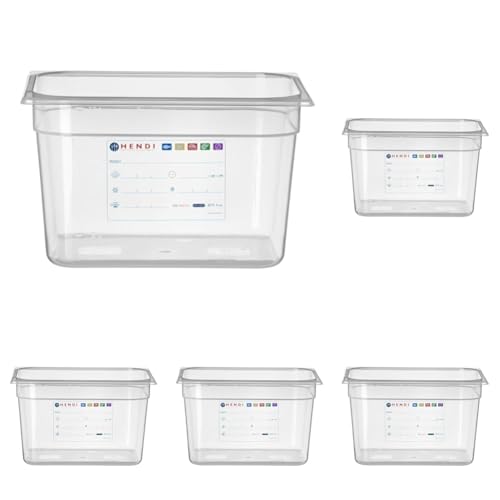 HENDI Gastronormbehälter, Temperaturbeständig von -40° bis 80°C, Geruchs- und geschmackneutral, ohne Deckel, 12,5L, Polypropylen, GN 1/2, 325x265x(H) 200mm, Transparent (Packung mit 5) von HENDI