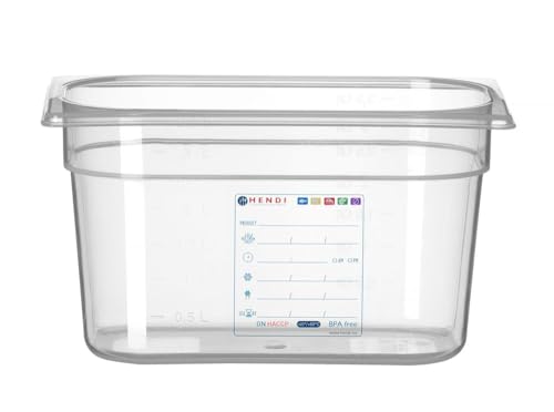HENDI Gastronormbehälter, Temperaturbeständig von -40° bis 80°C, Geruchs- und geschmackneutral, ohne Deckel, 4L, Polypropylen, GN 1/4, 265x162x(H)150mm, Transparent von HENDI