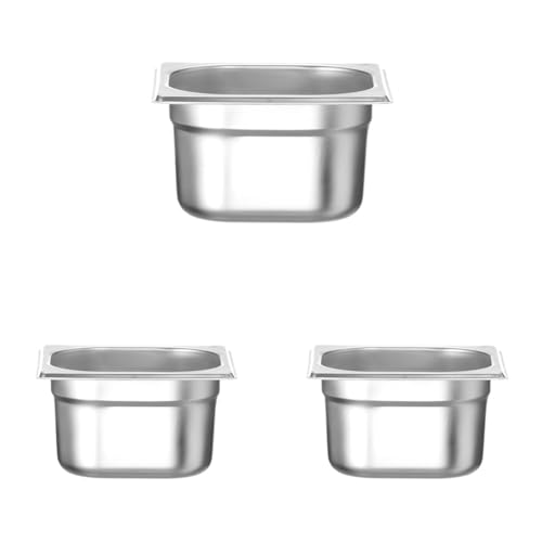 HENDI Gastronormbehälter, temperaturbeständig von -40° bis 300°C, Heissluftöfen-Kühl- und Tiefkühlschränken-Chafing Dishes-Bain Marie, 1, 6L, GN 1/6, 176X162X(H) 100Mm, Edelstahl (Packung mit 3) von HENDI