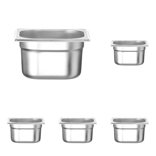 HENDI Gastronormbehälter, temperaturbeständig von -40° bis 300°C, Heissluftöfen-Kühl- und Tiefkühlschränken-Chafing Dishes-Bain Marie, 1, 6L, GN 1/6, 176X162X(H) 100Mm, Edelstahl (Packung mit 5) von HENDI