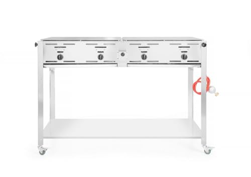 HENDI Grill-Master Quattro, Elektronisches Zündung, mit Gasschlauch und Druckminderer, nur für Verwendung im Aussenbereich, 22kW(Hs), 1270x525x(H)840mm, Edelstahl 18/0, Large von HENDI