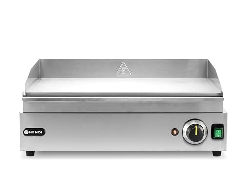 HENDI Grillplatte, glatte Ausführung, Entnehmbare Festtschublade, Temperatur bis 300°C regelbar, Elektrogrill, Tischgrill, Gastrogrill, 230V/2400W, 526x444x(H)232mm, Edelstahl von HENDI