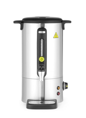 HENDI Heißgetränkespender, für Glühwein und Wasser, tropffreier Zapfhahn, Wasserstandsanzeige, Glühweinkocher, Heißgetränkeautomat, 9L, 230V/950W, 307x330x(H)450mm, Edelstahl, Polypropylen, Silber von HENDI
