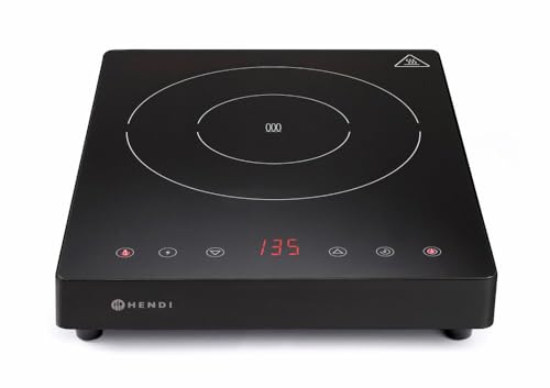 HENDI Induktionskocher, Induktionskochfeld, mit integrierter Digitalanzeige, Touch-Bedienung, geeignet für Pfannen mit Boden mit durchmesser von ø120, ø230mm, 230V, 2000W, 293x373x(H)56mm, Edelstahl von HENDI