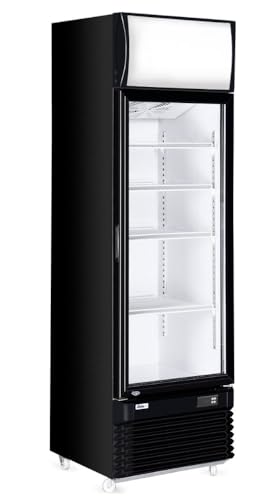 HENDI Kühlschrank, Flaschenkühlschrank, Getränkekühlschrank, Eintürig, mit 4 PVC-Regalen, 2/10˚C, LED-Beleuchtung in der Kammer und im Leuchtkasten, 360L, 230V, 240W, 620x669x(H)1965mm, Edelstahl von HENDI