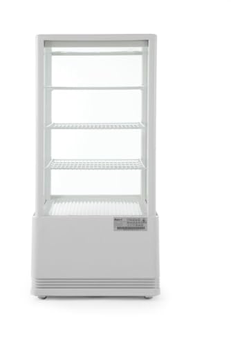 HENDI Kühlvitrine, Aufsatz, Kuchenvitrine, 2/6˚C, automatischer Abtauung, Inklusive 3 höhenverstellbare Regalböden, LED Innenbeleuchtung Oben, 78L, 230V, 170W, 452x406x(H)966mm, Weiß von HENDI