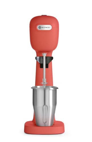 HENDI Milchshake Maker, Inkl. 2 Mixbechers (Edelstahl und Polykarbonat) und 4 austauschbaren Rührwerken, Drink mixer, Frappés, Getränkemixer, 230V/400W, 170x196x(H)490mm, Rot von HENDI