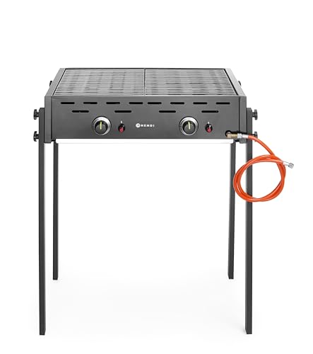 HENDI Roast-Master Pro, mit 2 Brennern, Elektronisches Zündgerät, nur für Verwendung im Aussenbereich, für Gasflaschengas (Propan/Butan), Gasgrill, 790x600x(H)902mm, Edelstahl, Schwarz von HENDI