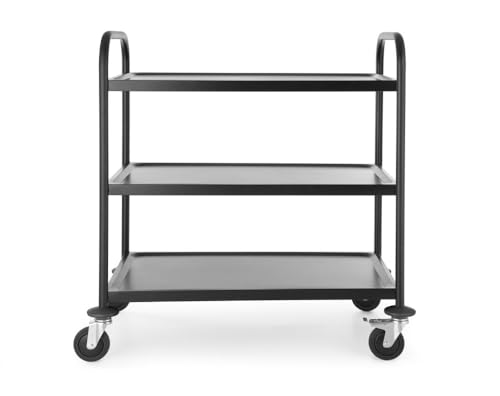 HENDI Servierwagen, für Geschirr, Küchenwagen, mit 4 Lenkrollen-2 Davon gebremst, 3 Regalböden, Max. Traglast pro Boden 50kg, 905x585x(H) 945mm, Blech 830x510mm, Edelstahl, Mattschwarz von HENDI