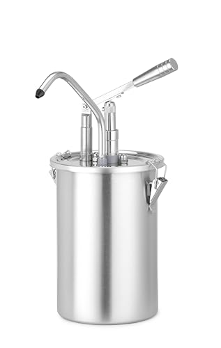 HENDI Soßenspender, Saucenspender, Pumpspender, Dosierspender, für kalte, dicke Saucen, auch zur Honigdosierung, Abnehmbar: Deckel, Spenderpumpe, 4,5L, 300x212x(H)415mm, Edelstahl, PP von HENDI