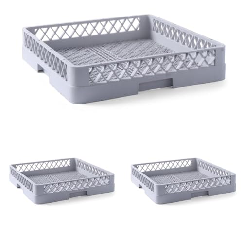 HENDI Spülkorb, Spülmaschinenkorb, Geschirrspülkorb, universal, feinmaschig, Polypropylen, 500x500x(H) 100 mm, grau (Packung mit 3) von HENDI