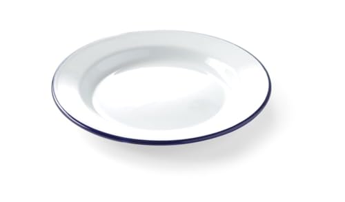 HENDI Teller, Flach, mit einem blauen Rand, Stapelbar, Ofensicher, Abriebfest, Unzerbrechlich, Essteller, Speiseteller, ø240x(H) 22mm, emaillierter Stahl von HENDI