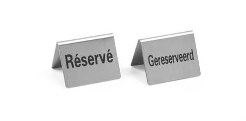 HENDI Tischschild Reserviert, "Gereserveerd" / "Réservé", Stückzahl: 4, 50x35x(H)40mm, Edelstahl 18/0 von HENDI