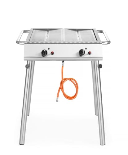 HENDI Xantos Gasgrill, mit 2 Brennern, windfest, mit abnehmbaren Beinen, mit 2 leicht zu reinigenden Rosten, Gasgrill, 833x763x(H)870mm, Edelstahl 18/0 von HENDI