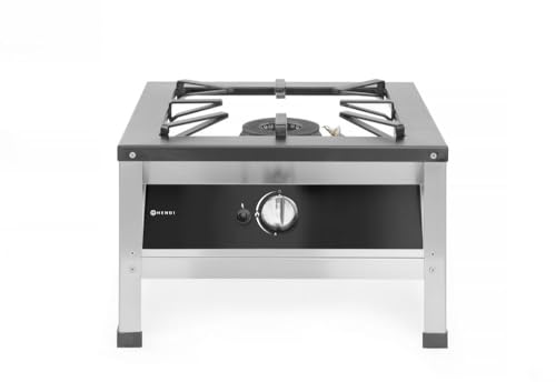 Hendi Hockerkocher XL, für Propan-, Erd- und Butangas geeignet, mit Thermoelement, elektronischer Zündung, 10,8kW, 580x650x(H)400mm, Edelstahl von HENDI