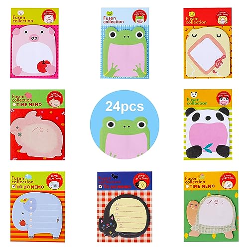 24 Pack Mini Haftnotizen, 480 Blatt Tier Stiky Notes Set, Cartoon-Haftnotizen, Tiere Selbstklebende Niedliche Haftnotizzettel, Cartoon Kinder Sticky Notes Für Schüler, Kinder Mitgebsel von HENGBIRD