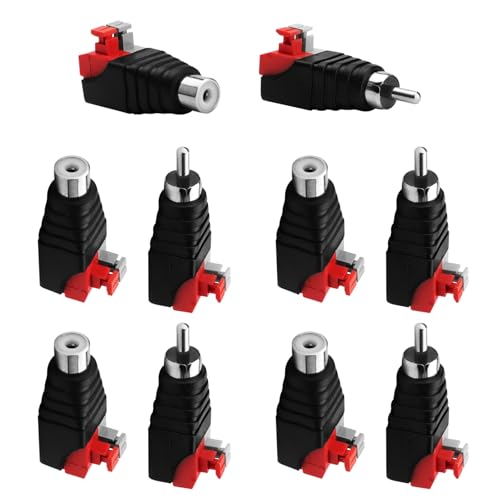 HENGBIRD 10 Stück RCA Stecker Cinch Stecker Cinch Adapter Lautsprecherkabel Adapter Buchse zn AV Schraub Klemme Schraubbar Ohne Löten,Lautsprecher Stecker (5 Stücke Stecker & 5 Stücke Buchse) von HENGBIRD