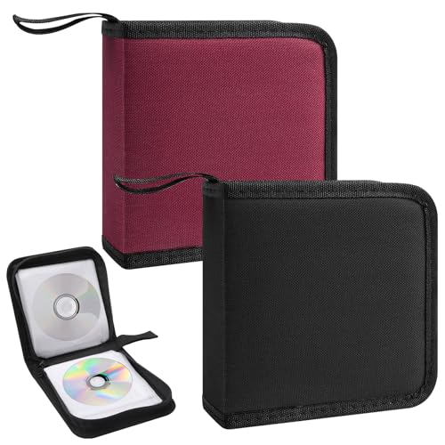 HENGBIRD 2 Stück CD Tasche, CD Taschen Aufbewahrung, CD Mappe mit Reisverschluss, CD Organizer für Auto und Zuhause, Zur Box DVD Aufbewahrungsbox, Platzsparend für Auto und Zuhause, Rot und Schwarz von HENGBIRD