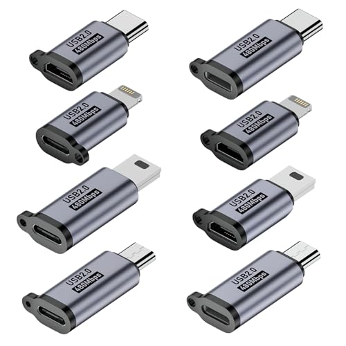 HENGBIRD 8 Pack Lightning auf USB C Adapter, USB C Adapter, Micro USB Adapter, Mini USB Adapter Female to Male USB 2.0 für Navi die Aktioncam zum Einsatz Smartphone von HENGBIRD