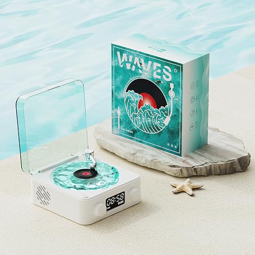 The Waves Vinyl Player,Aqua Vinyl Speaker Plattenspieler Bluetooth Bluetooth Plattenspieler Waves Vinyl Bluetooth-Lautsprecher Kompatibel mit Bluetooth Waves Vintage Vinyl Record Player von HENGBIRD
