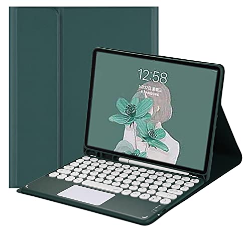 2021 iPad Pro 32.8 cm (12.9 Zoll) 5. 4. 3. Generation Tastatur-Hülle mit Touchpad, niedlicher runder Taste, abnehmbare Touch-Tastaturabdeckung (Pro12.9 (2018/2020/2021), Dunkelgrün) von HENGHUI
