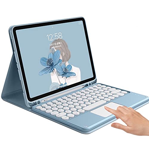 2021 iPad Pro 32.8 cm (12.9 Zoll) 5. 4. 3. Generation Tastaturhülle mit Touchpad, niedliche runde Tastatur, farbig, Pro 12.9 Zoll 2020 2018, Slim Smart Cover (Pro12.9 (2018/2020/2021), blau) von HENGHUI