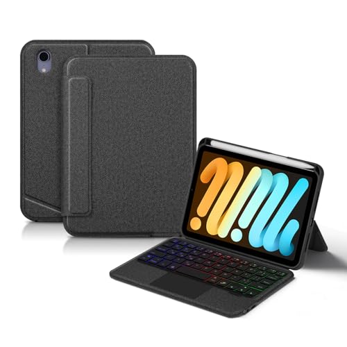 HENGHUI Tastatur mit Hintergrundbeleuchtung für iPad Mini A17 Pro 2024/iPad Mini 6. Generation, Tastaturhülle mit Trackpad, unterstützt Hochformat, magnetische, abnehmbare Tastatur von HENGHUI