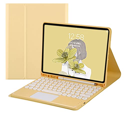 HENGHUI Touch-Tastatur-Hülle für iPad Air 5 2022/Air 4 2020, Touchpad, abnehmbare Farbtastatur, runde Taste, schlanke Leder-Folio-Smart-Abdeckung für iPad Air 5. 4. Generation 10,9 Zoll (Gelb) von HENGHUI