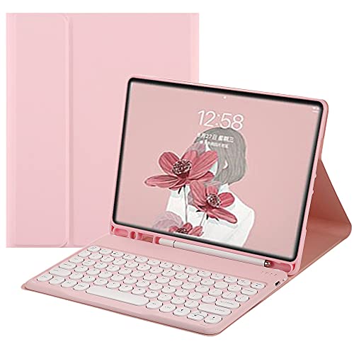 HENGHUI iPad Air 5 2022 / Air 4 2020 Tastaturhülle niedliche runde Tastatur Farbe Tastatur Wireless Abnehmbare BT Tastatur Abdeckung mit Stifthalter für iPad Air 5. 4. Generation 11 Zoll (Pink) von HENGHUI