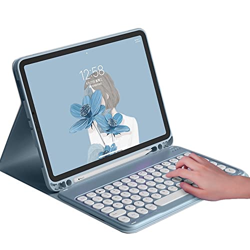 HENGHUI iPad Mini 5. Generation Mini 4 20,1 cm (7,9 Zoll) Tastatur-Schutzhülle, niedliche runde Tastatur, kabellose abnehmbare BT-Tastaturabdeckung mit Stifthalter für Mini 5 (Mini4/Mini5, blau) von HENGHUI
