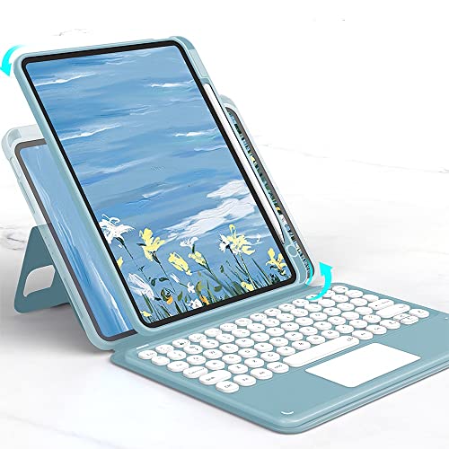 Magnetische Schutzhülle für iPad 9.,8.,Air 3. Generation Pro 10.5 Zoll (26.7 cm), vertikale Tastatur, Touchpad, niedliche Farbe, transparente Rückseite, (MistyBlue), runde Taste) von HENGHUI