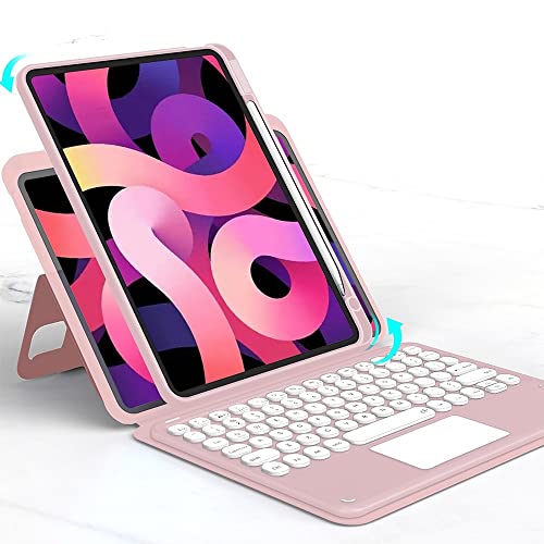 Magnetische Schutzhülle für iPad 9.,8.,Air 3. Generation Pro 10.5 Zoll (26.7 cm), vertikale Tastatur, Touchpad, transparente Rückseite, abnehmbare BT-Touch-Tastatur (rosa (runde Taste) von HENGHUI