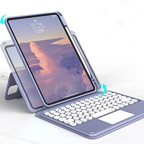 Magnetische Schutzhülle für iPad 9. / 8. / Air 3. Generation Pro 10,5 Zoll (26,7 cm), vertikale Tastatur, Touchpad, niedliche Farbe, transparente Rückseite, abnehmbare BT-Touch-Tastatur (lilafarben) von HENGHUI