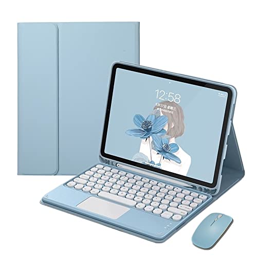 HENGHUI Tastaturhülle mit Maus für iPad A16 2025 (11. Generation, 27,9 cm) / iPad 10. Generation 2022, 27,7 cm (11 Zoll), mit abnehmbarem TouchPad-Tastaturgehäuse, niedliche runde Taste, Blau von HENGHUI