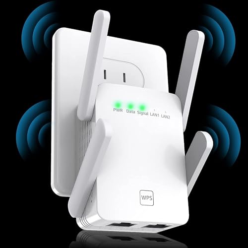 WLAN Amplifier, Ultraxtended WiFi Repeater with LAN Ethernet Connection, 300 Mbit/s Internet Extender Booster, Compatible with Alexa and 99% Standard Routers, Coverage up to 200 m² von HENLSON