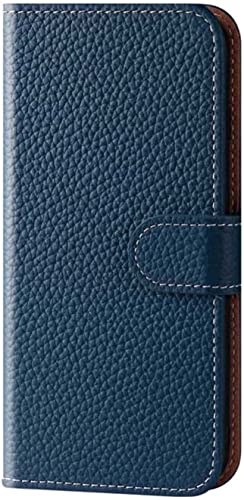 HEPUP Echtleder Handyhülle Brieftasche [Kartenhalter], für Apple iPhone 14 Plus Hülle 2022 Stent-Funktion Magnetische Taste Flip Folio Handyhülle (Farbe: Blau) von HEPUP