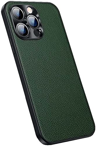 HEPUP Schutzhülle für Apple iPhone 12 Pro (2020) 6,1 Zoll, Litchi-Muster, echtes Leder, stoßfeste Rückseite, [verbesserter Kameraschutz] (Farbe: Grün) von HEPUP