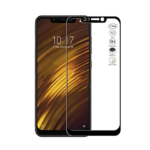 (2 Pack) Xiaomi Pocophone F1 6.18" Displayschutzfolie,HERCN Full Coverage Vollkleber 2.5D 9H Härte Gehärtetem Glas Tempered Displayschutz Screen Protector für Xiaomi Pocophone F1 Smartphone (Schwarz) von HERCN