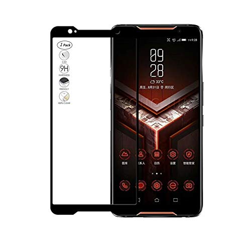 HERCN (1 Pack) ASUS ROG Phone,ZS600KL Displayschutzfolie, Full Coverage Vollkleber 2.5D 9H Härte Gehärtetem Glas Tempered Displayschutz Screen Protector für ROG Phone,ZS600KL Smartphone (Schwarz) von HERCN