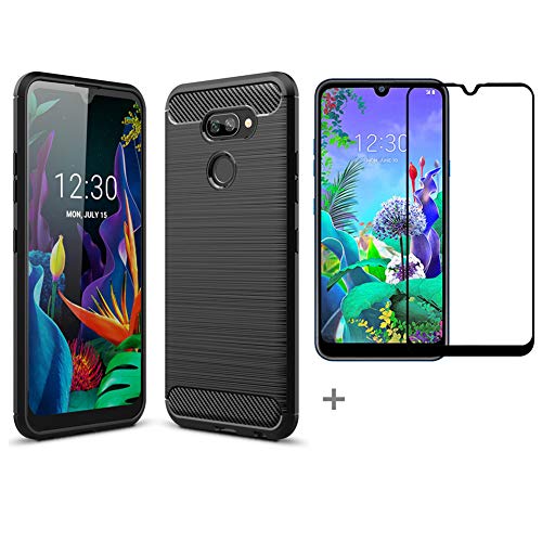 HERCN Hülle + Schwarz Displayschutzfolie Kompatibel mit LG K40S 6.1",Ultra Slim Soft TPU Silikon Schutzhülle + 2.5D 9H Härte 0.26mm Dünn Gehärtetem Glas Displayschutz (Schwarz) von HERCN