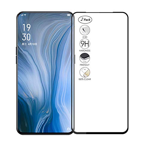 HERCN Oppo Reno 10x Zoom 6.6" Displayschutzfolie,Full Coverage Vollkleber 2.5D 9H Härte Gehärtetem Glas Tempered Displayschutz Screen Protector für Oppo Reno 10x Zoom Smartphone (Schwarz-2 Pack) von HERCN