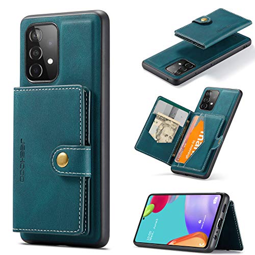 HERCN PU Ledertasche für Samsung Galaxy A53 5G 6.5"; Abnehmbarer Kartenhalter - Ständer - Funktionale Handyhülle mit einzigartiger magnetischer Kleiner Geldbörse (Blau) von HERCN